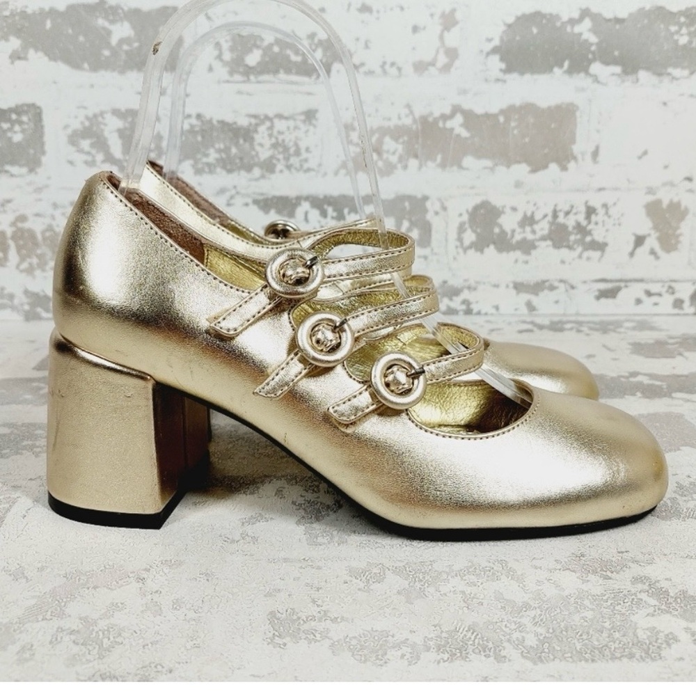 Jeffrey Campbell 💥 Metallic Gold Mary Jane Heels - Picture 11 of 11